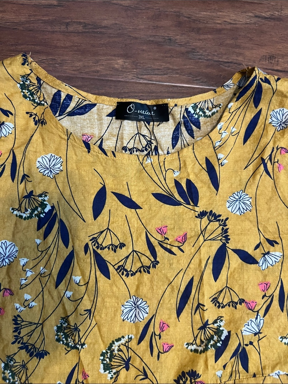 Dark Yellow Floral Lace-Hem Women’s Top - Picture 3 of 5